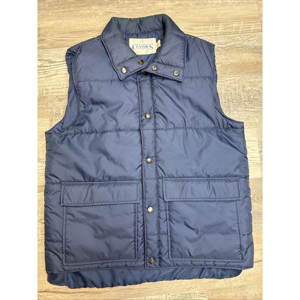 Vintage Classics Blue Puffer Button‎ Up Vest  Men's L
